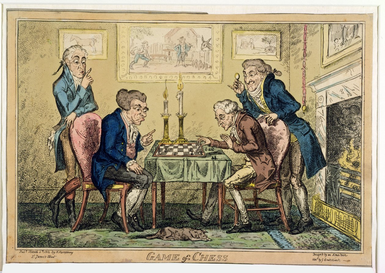 Game of Chess, H. Humphrey tarafından yayınlandı, Londra (renkli gravür) by George Cruikshank