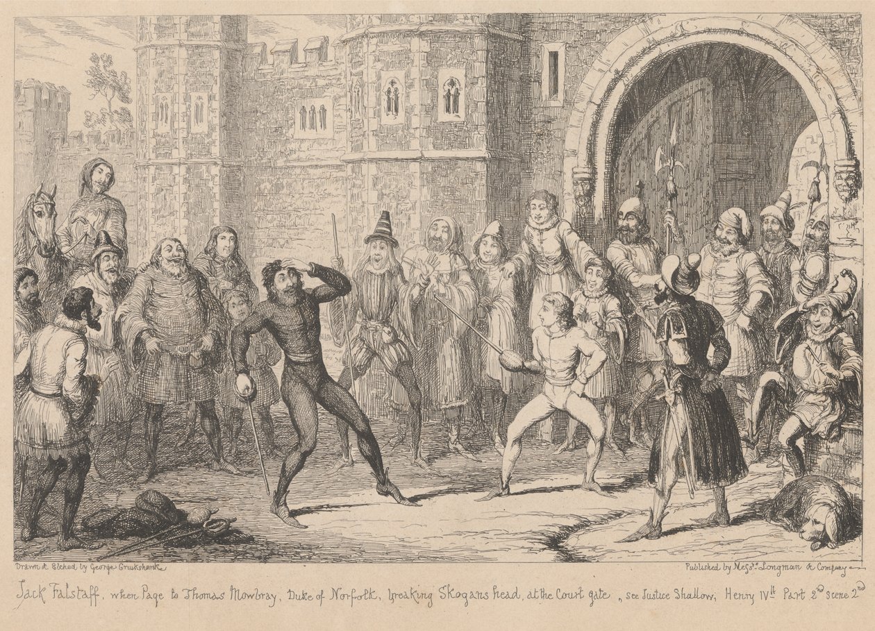 Gloucestershire. Shallow'un evinden önce: 'Henry IV Part II,' Perde III, Sahne II by George Cruikshank