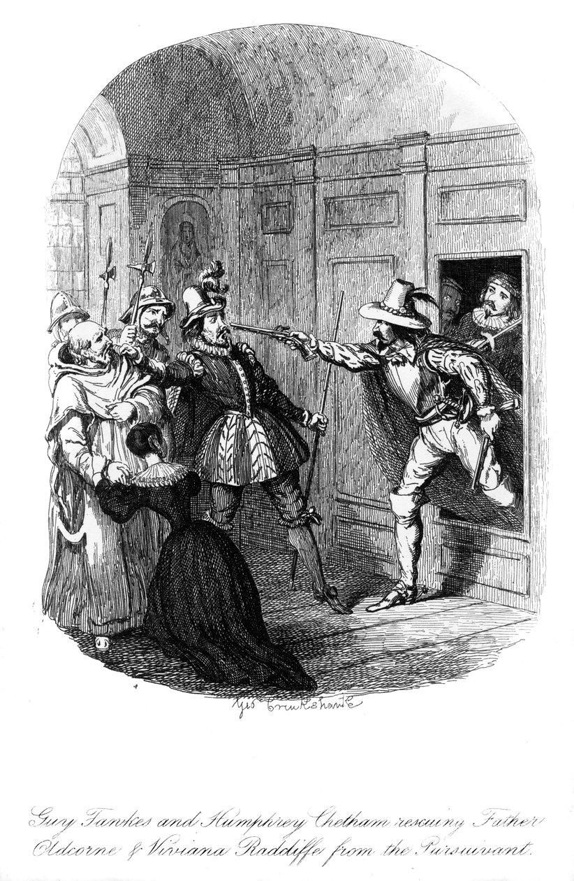 Guy Fawkes ve Humphrey Chetham, 1605, 1841. by George Cruikshank