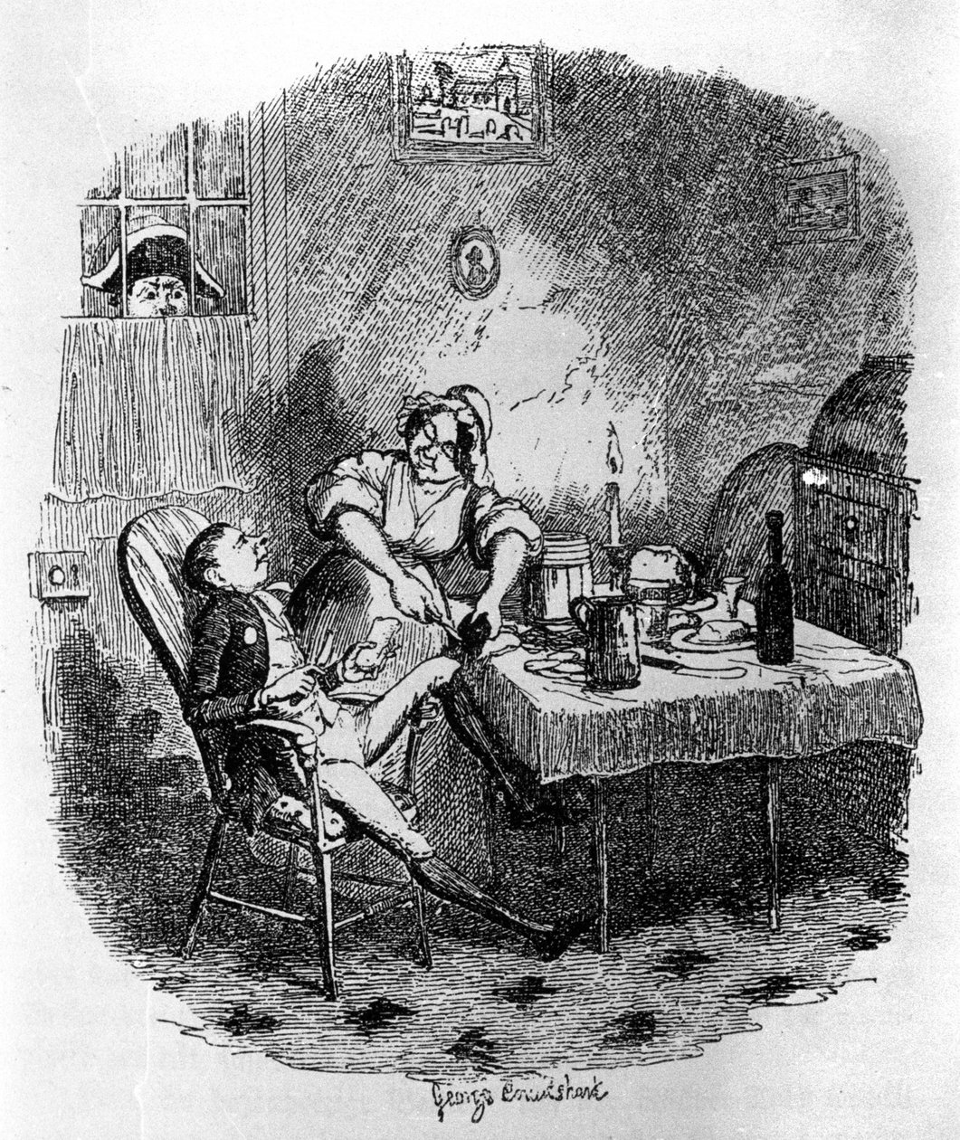 “Olivier Twist” (Olivier) için Charles Dickens (1812-1870), George Cruikshank (1792-1878) için çizim. by George Cruikshank