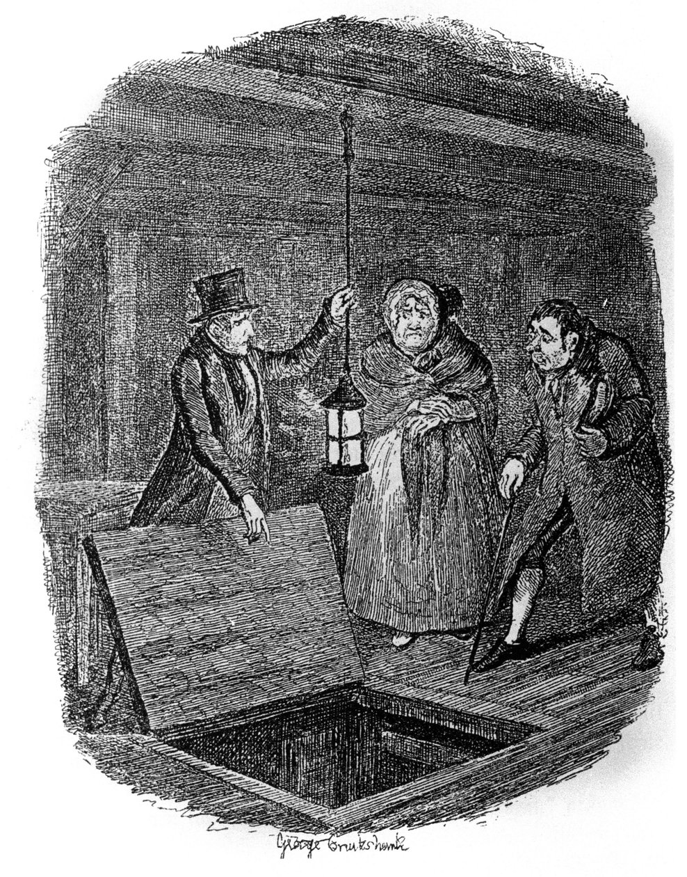 Charles Dickens (1812-1870), George Cruikshank (1792-1878) tarafından “Olivier Twist” (Olivier) için çizim. by George Cruikshank