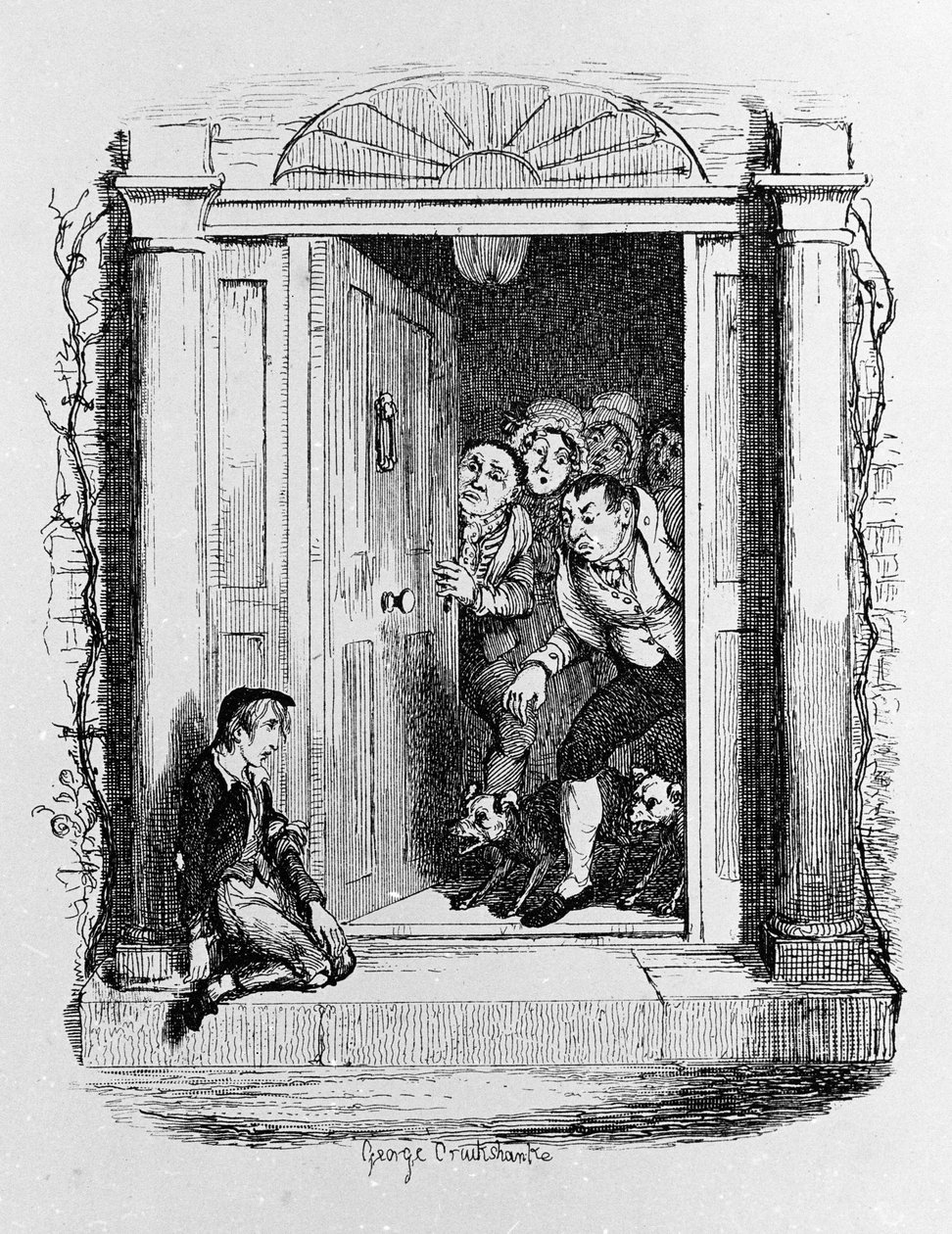 Charles Dickens (1812-1870), George Cruikshank (1792-1878) tarafından “” Oliver Twist” (Olivier) için çizim. by George Cruikshank