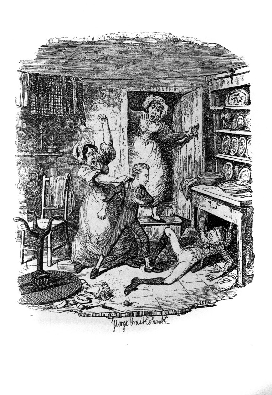 Charles Dickens (1812-1870), George Cruikshank (1792-1878) tarafından “” Oliver Twist” (Olivier) için çizim. by George Cruikshank