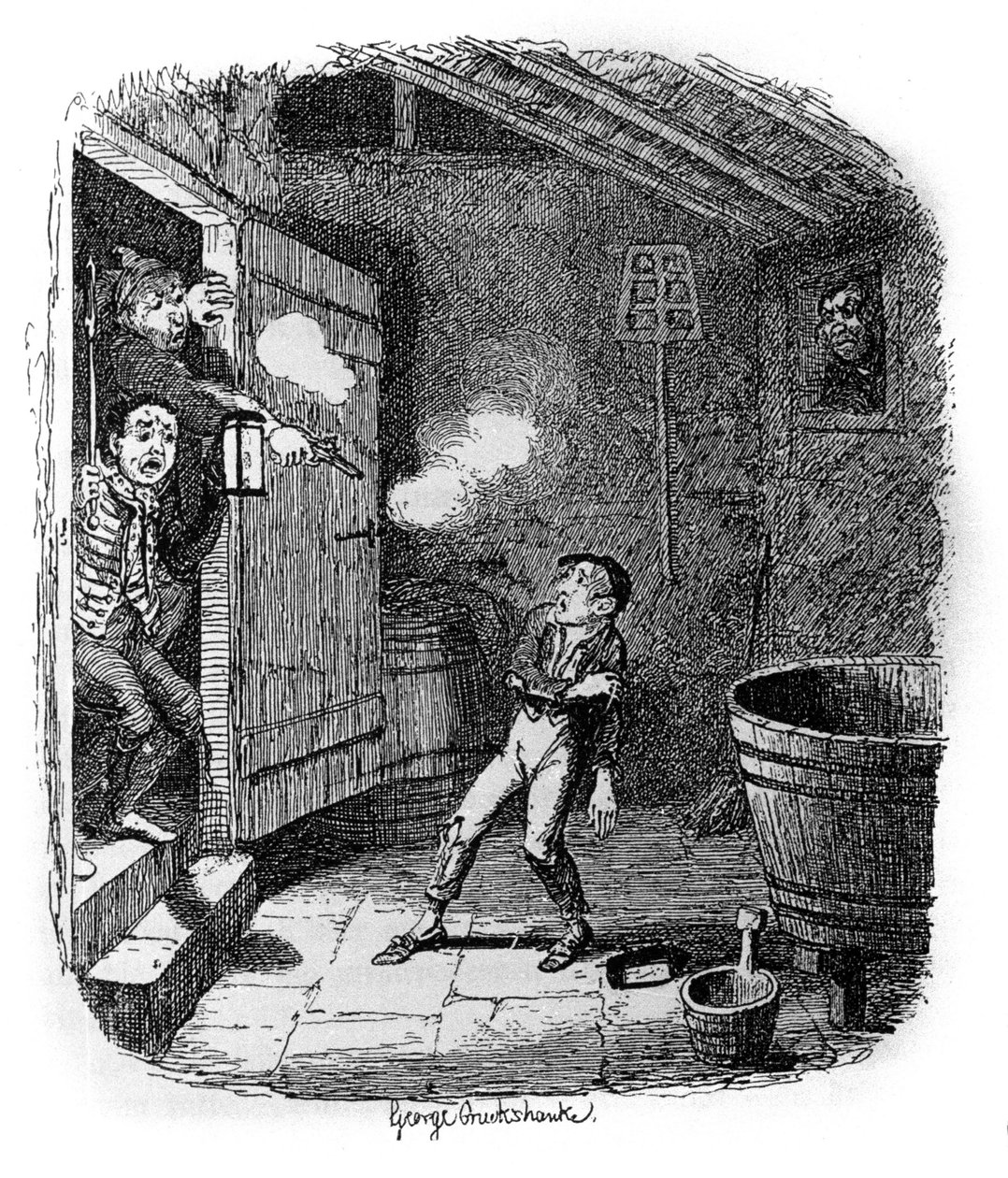 “Olivier Twist” (Olivier) için Charles Dickens (1812-1870), George Cruikshank (1792-1878) için çizim. by George Cruikshank