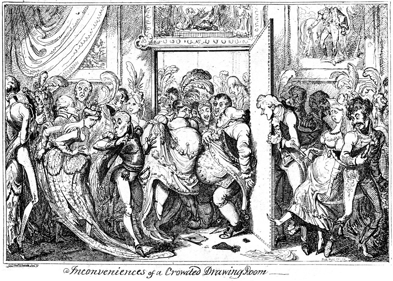 Kalabalık Bir Oturma Odasının Rahatsızlığı, 1818. by George Cruikshank
