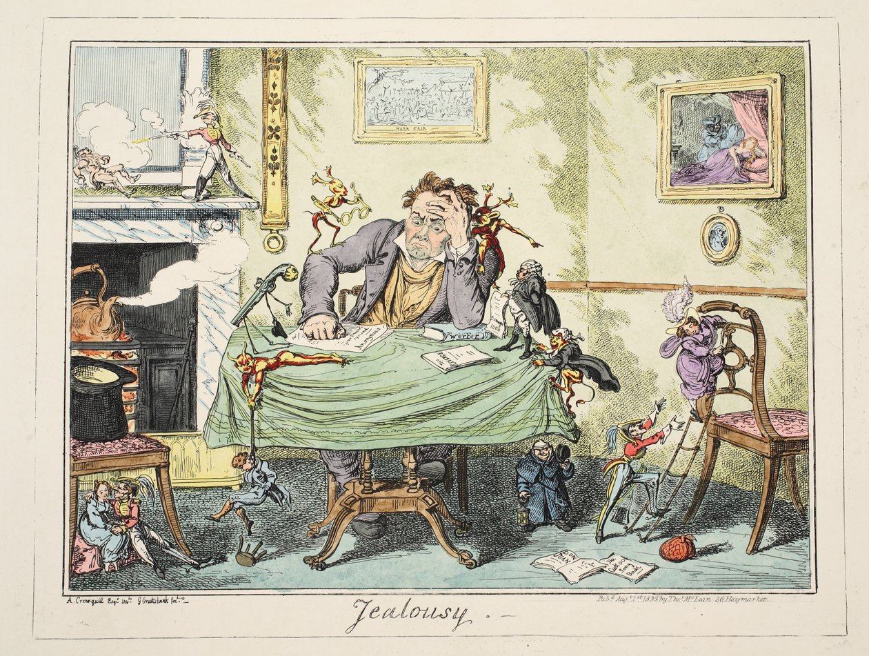 Kıskançlık, bar. 1835 (el renkli gravür) by George Cruikshank