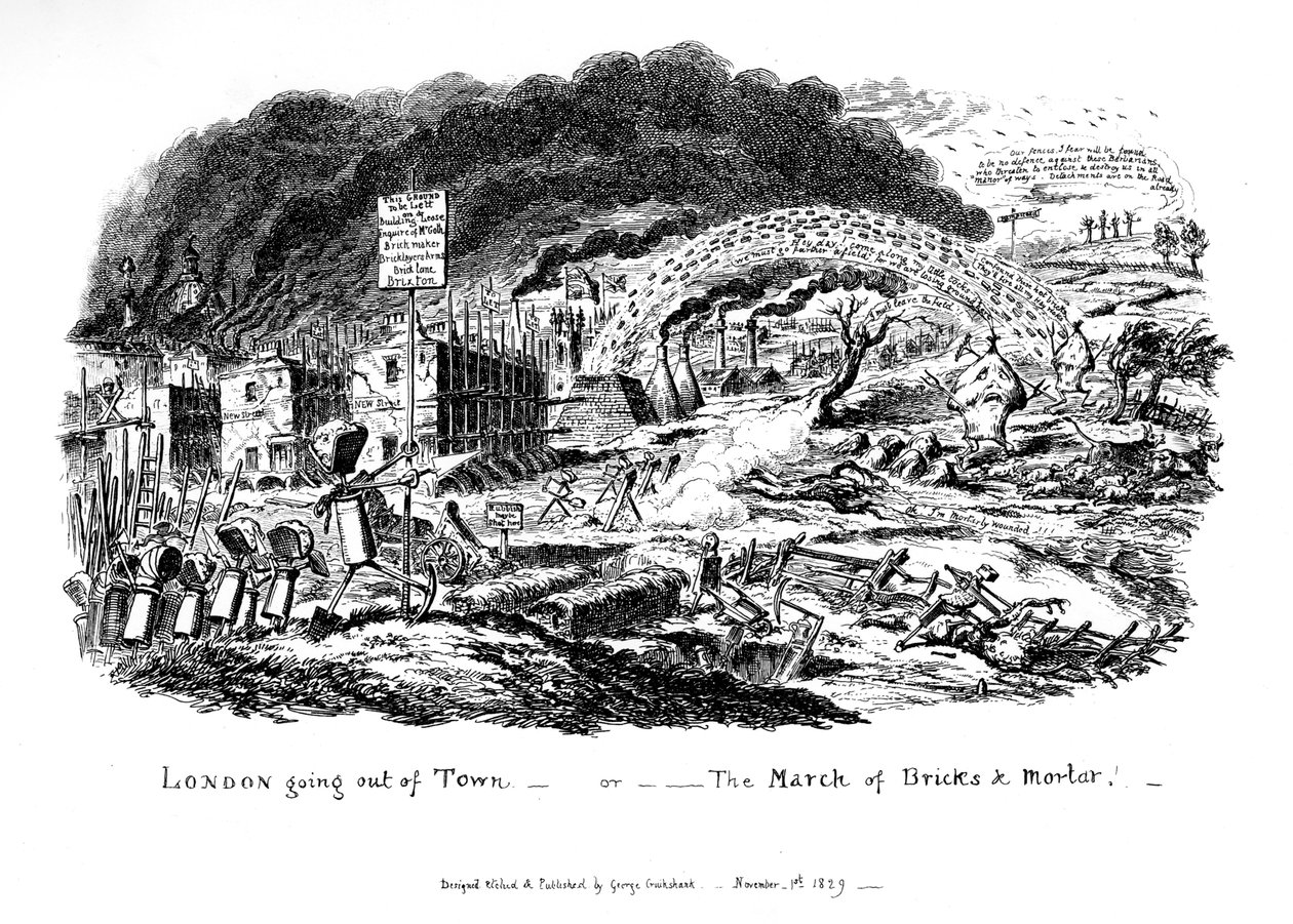 Londra Şehir dışına çıkıyor - veya Tuğla ve Harç Yürüyüşü, 1829 by George Cruikshank
