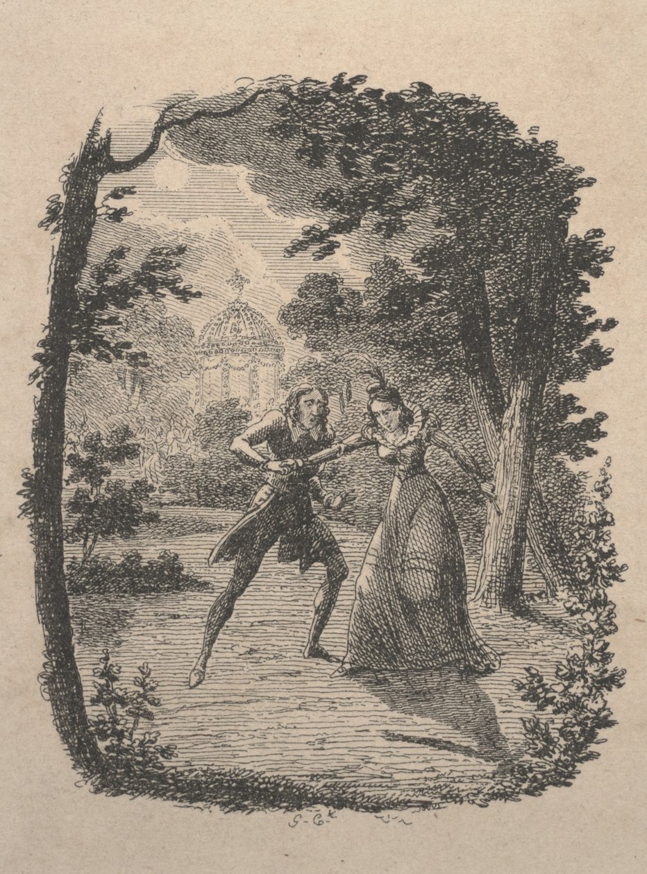 Bahçedeki Erkek ve Kadın (gravür) by George Cruikshank