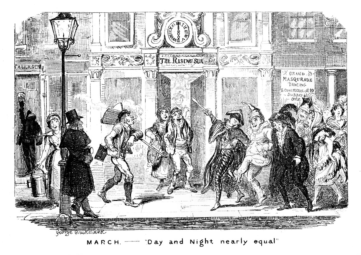 Mart - Gündüz ve Gece neredeyse eşit, 19. yüzyıl. by George Cruikshank