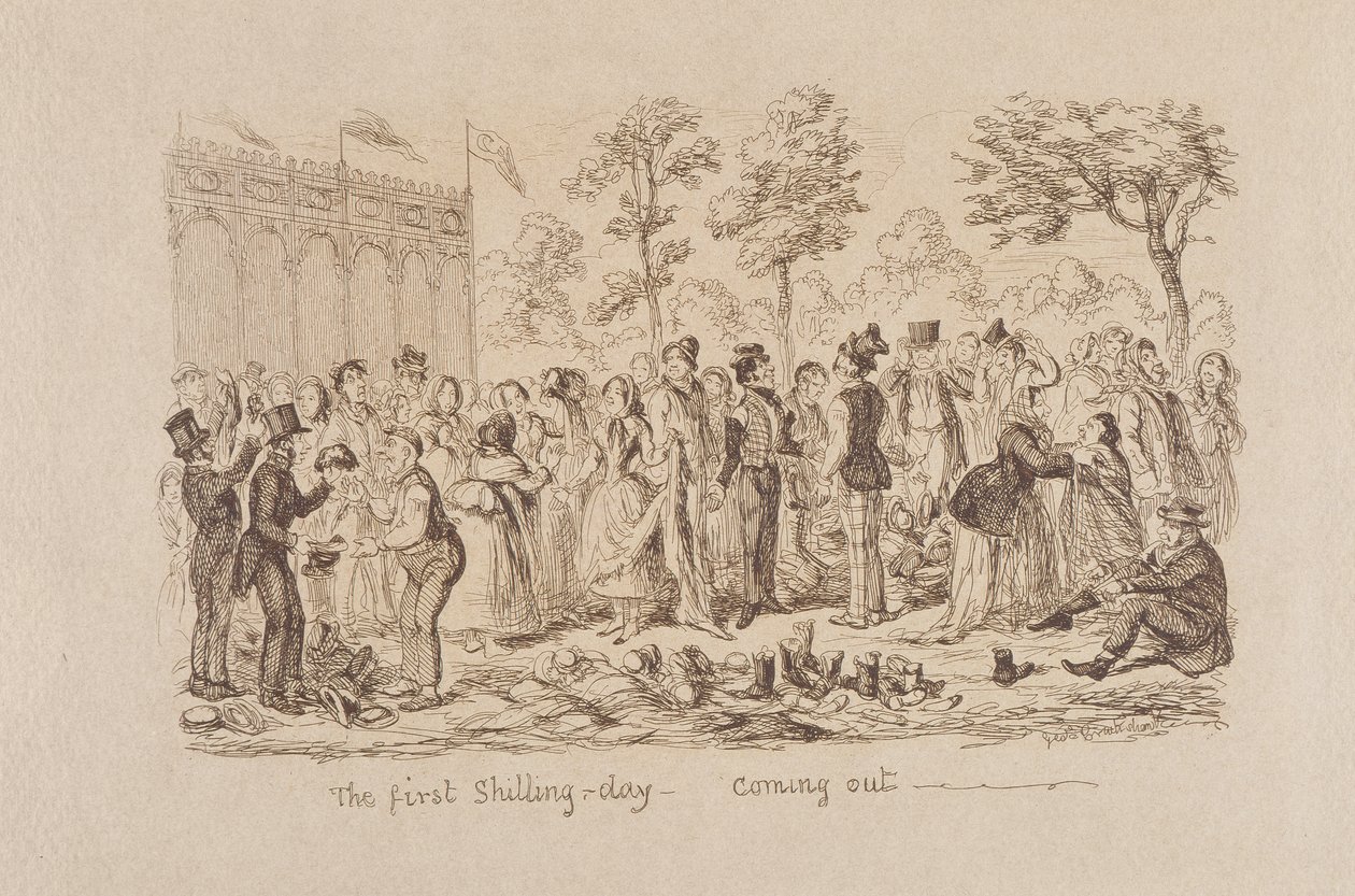 1851 Mayhews Büyük Sergisi: İlk Şilin Günü - Coming Out, 1851 by George Cruikshank
