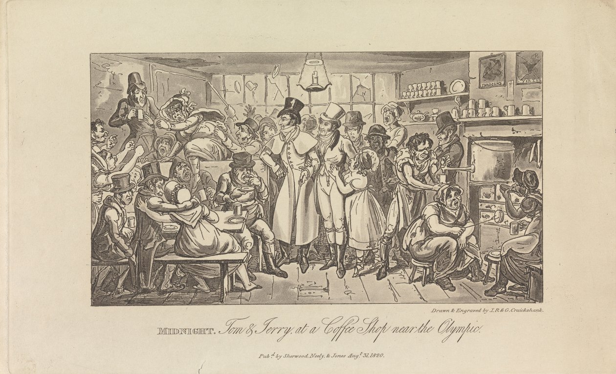 Geceyarısı, Tom ve Jerry bir Kahve Dükkanında... by George Cruikshank