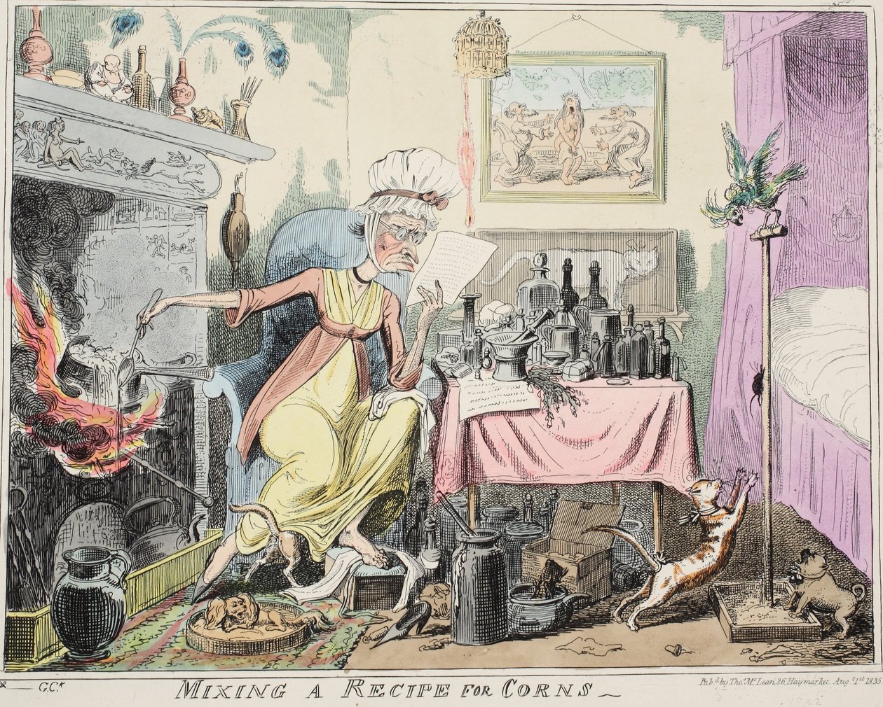 Mısır, pub için Bir Tarif Karıştırma. 1835 (el renkli gravür) by George Cruikshank