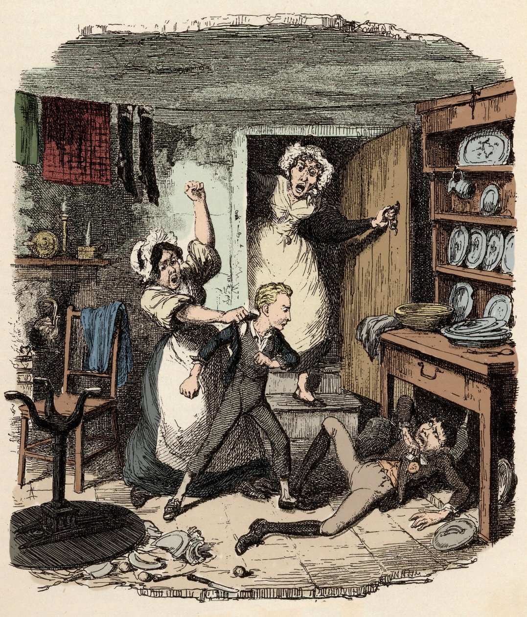 Oliver bir ruh çekiyor - İllüstrasyon dökün ""Oliver Twist"" (Olivier) (Oliver Twist'in Maceraları) Charles Dickens (1812-1870), George Cruikshank (1792-1878) ile by George Cruikshank