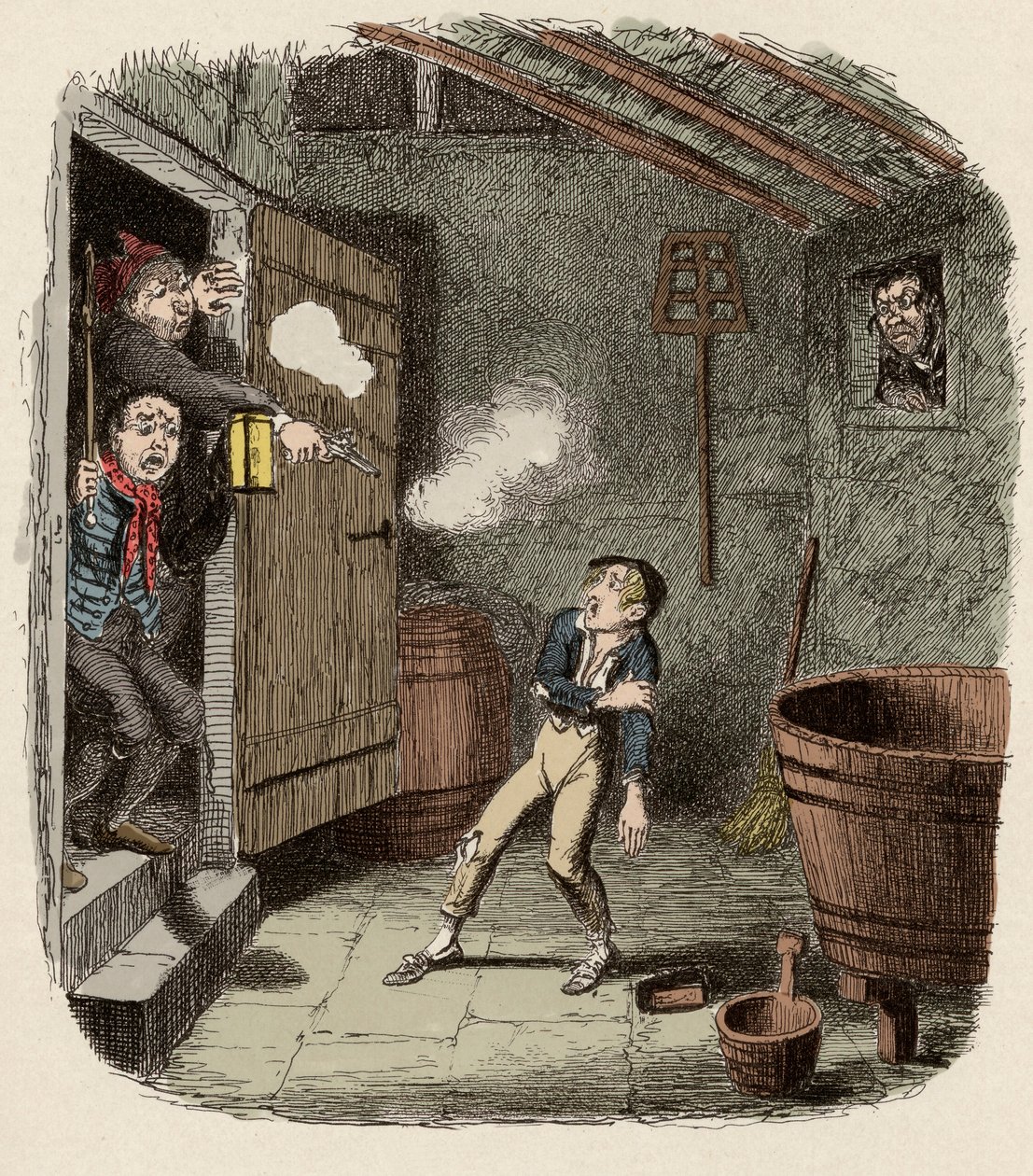 Oliver, hırsızlık girişimi sırasında şaşırdı ve yaralandı - Hırsızlık - “” Oliver Twist” için illüstrasyon (Olivier) (Olivier Twist