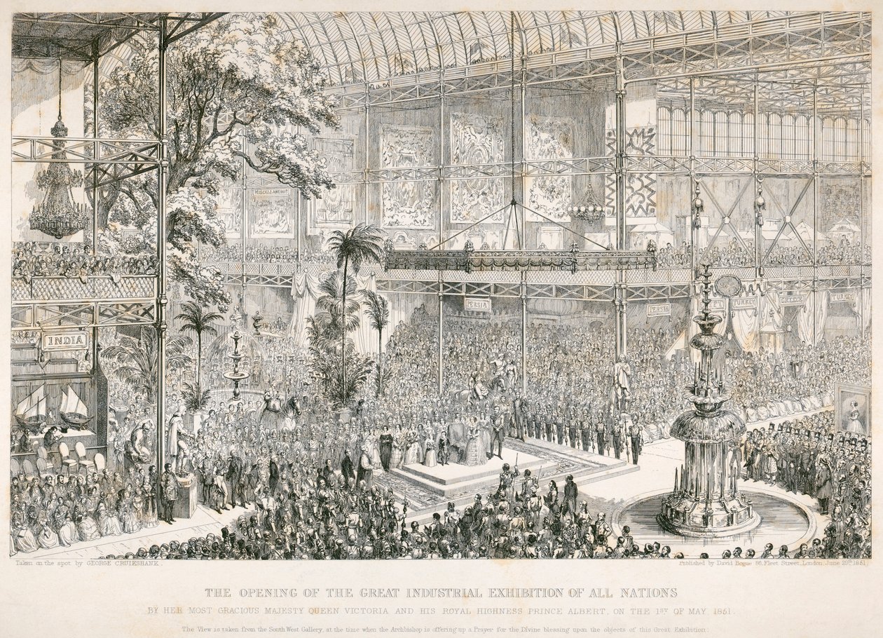 Büyük Serginin Açılışı, Crystal Palace, Hyde Park, Londra, 1851 by George Cruikshank