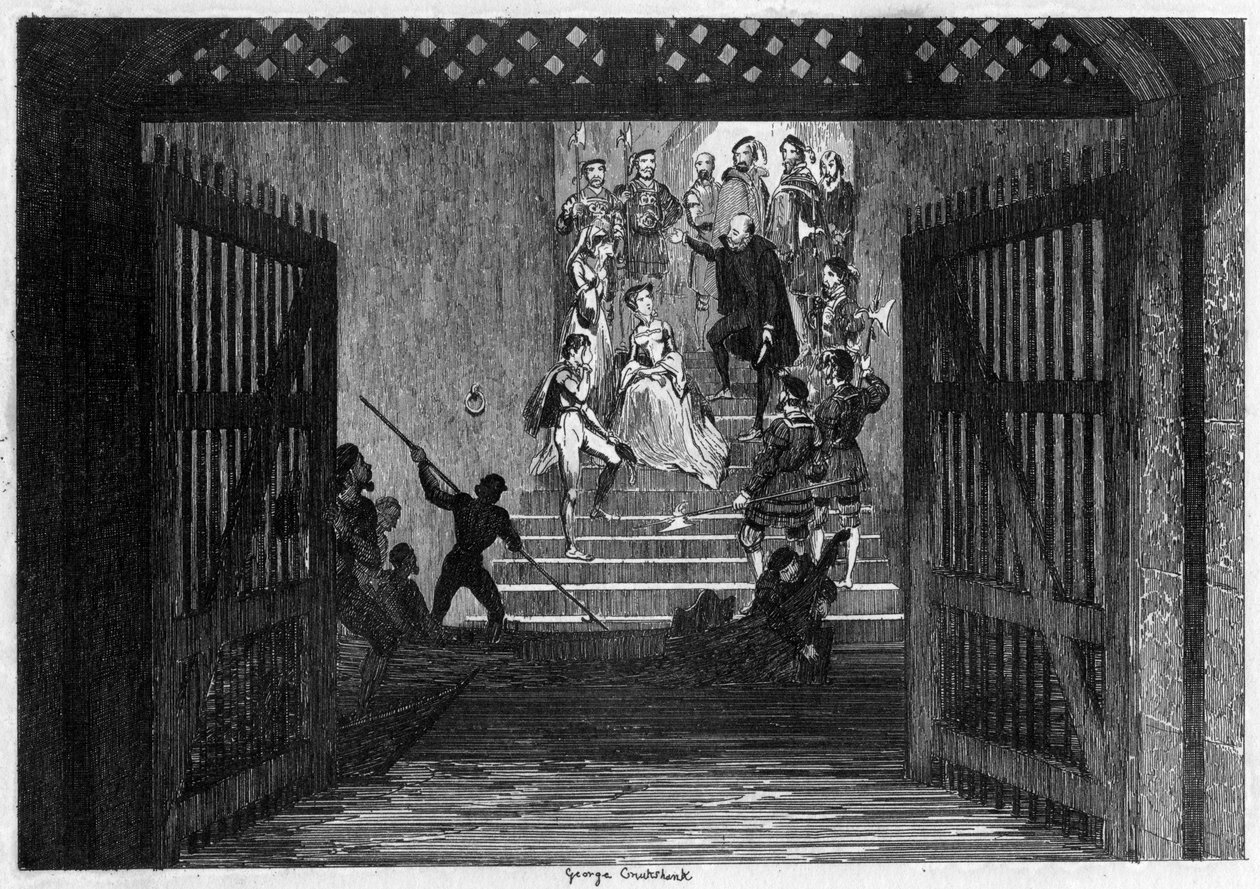 Prenses Elizabeth, 1554 1840'ta Londra Kulesi'ne esir olarak getirildi. by George Cruikshank
