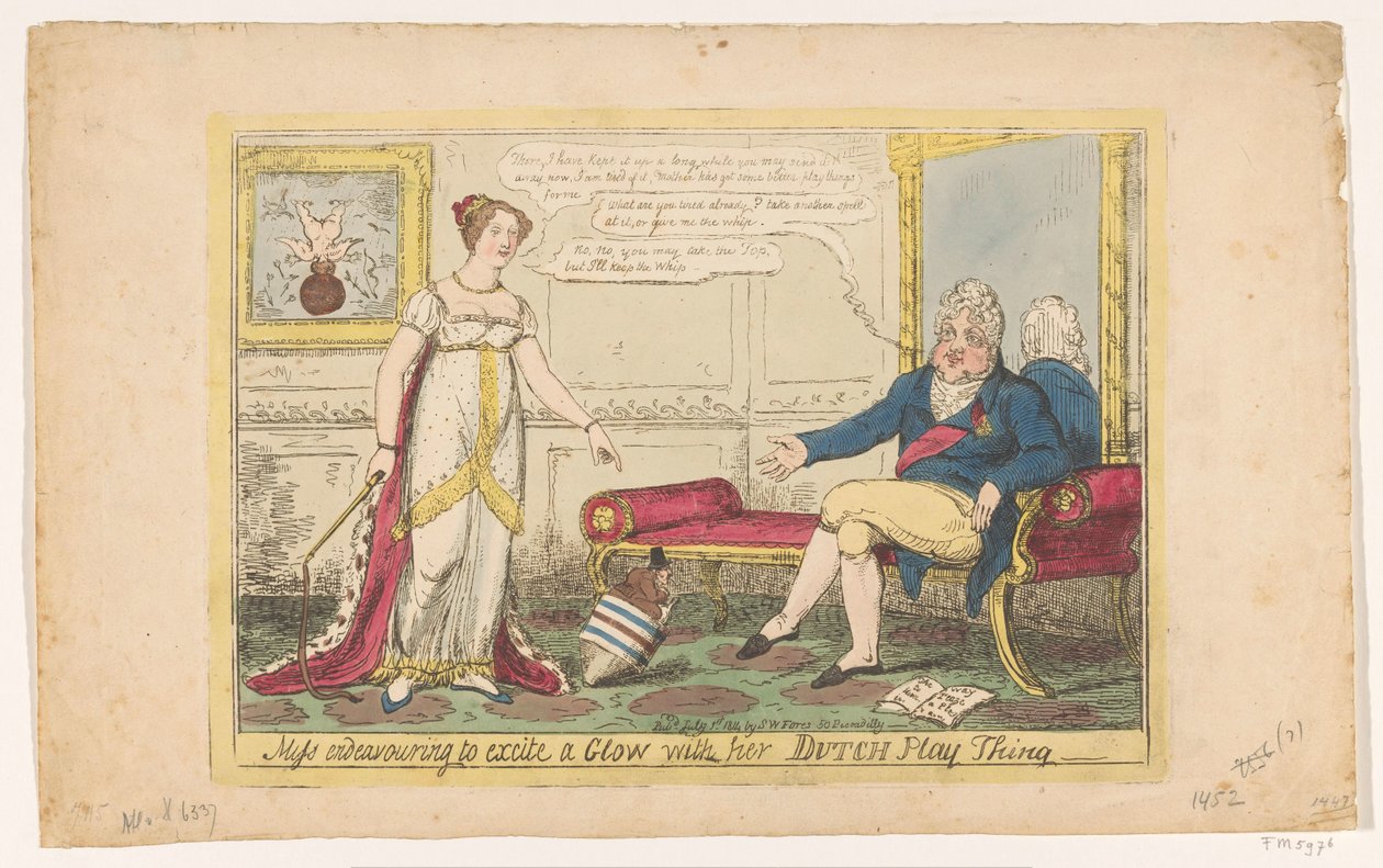 Prenses Charlotte, Hollanda Ücreti ile oynadı, 1814 Bayan, Dutch Play Thing'i ile bir Glow'u heyecanlandırmaya çalışıyor (nesnedeki başlık) by George Cruikshank
