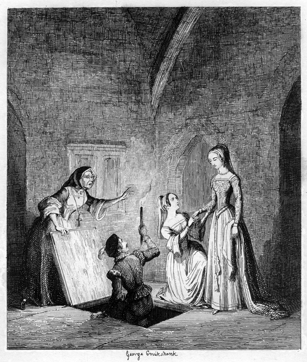 Kuleden Queen Janes uçuşu, 1553 1840 by George Cruikshank