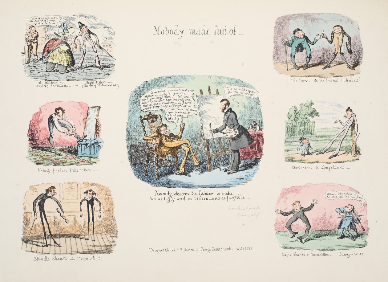 Hurdalar ve Eskizler; Kimse Eğlenmedi, pub. 1831 (el renkli gravür) by George Cruikshank