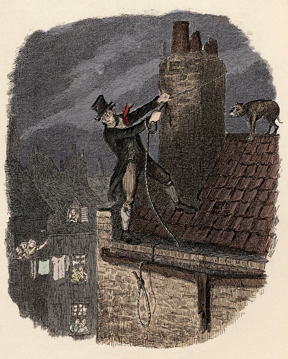 Sikes, ardından köpeği kaçmaya çalışır - Son şans - “” Oliver Twist” için illüstrasyon (Olivier) (Olivier Twist