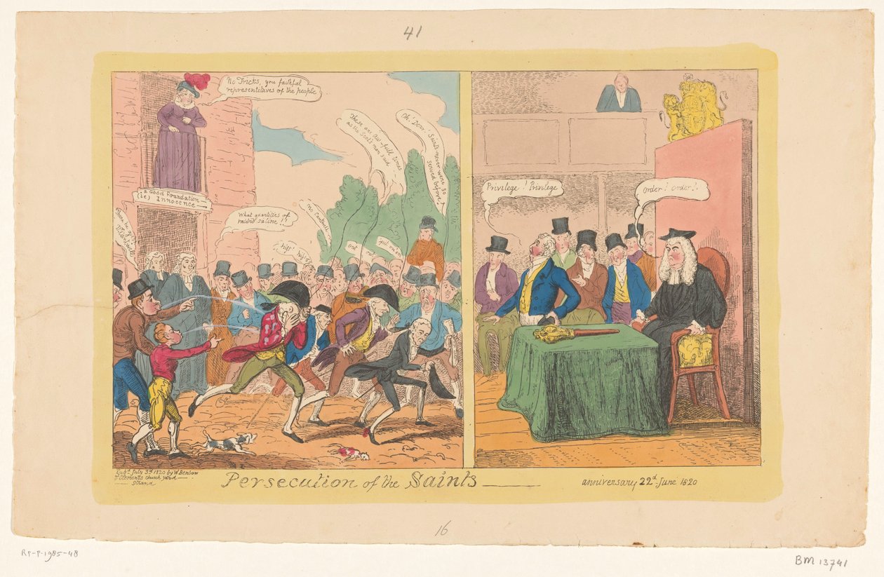 İngiliz İç Politikası Karikatürü, 1820 Azizlerin Zulüm by George Cruikshank