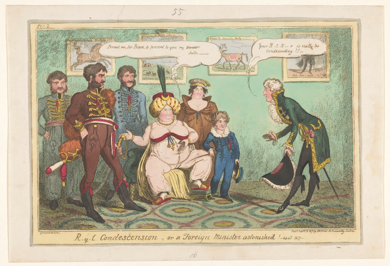 Spotprent op prinses Caroline, 1817 Ryl Condescension veya bir Dışişleri Bakanı hayretler içinde! by George Cruikshank