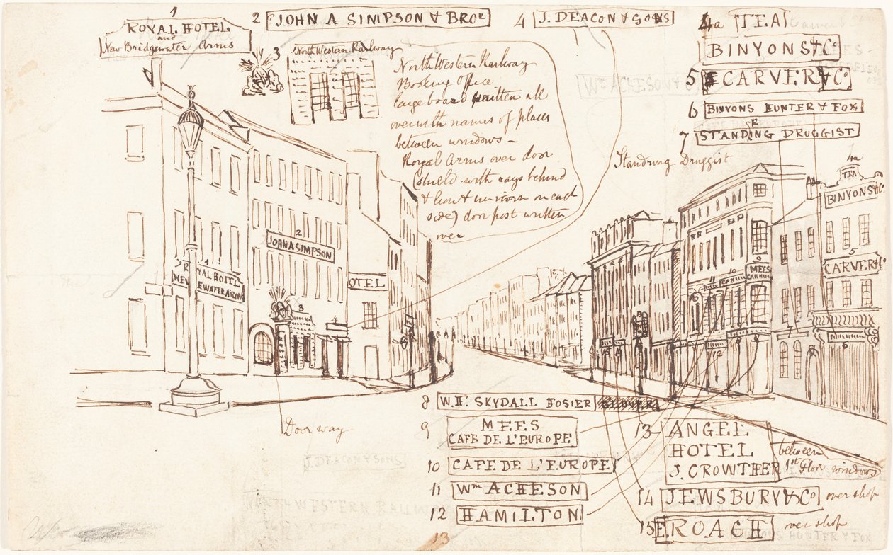 Etiketli İş Yerleri ile Sokak Perspektifi by George Cruikshank