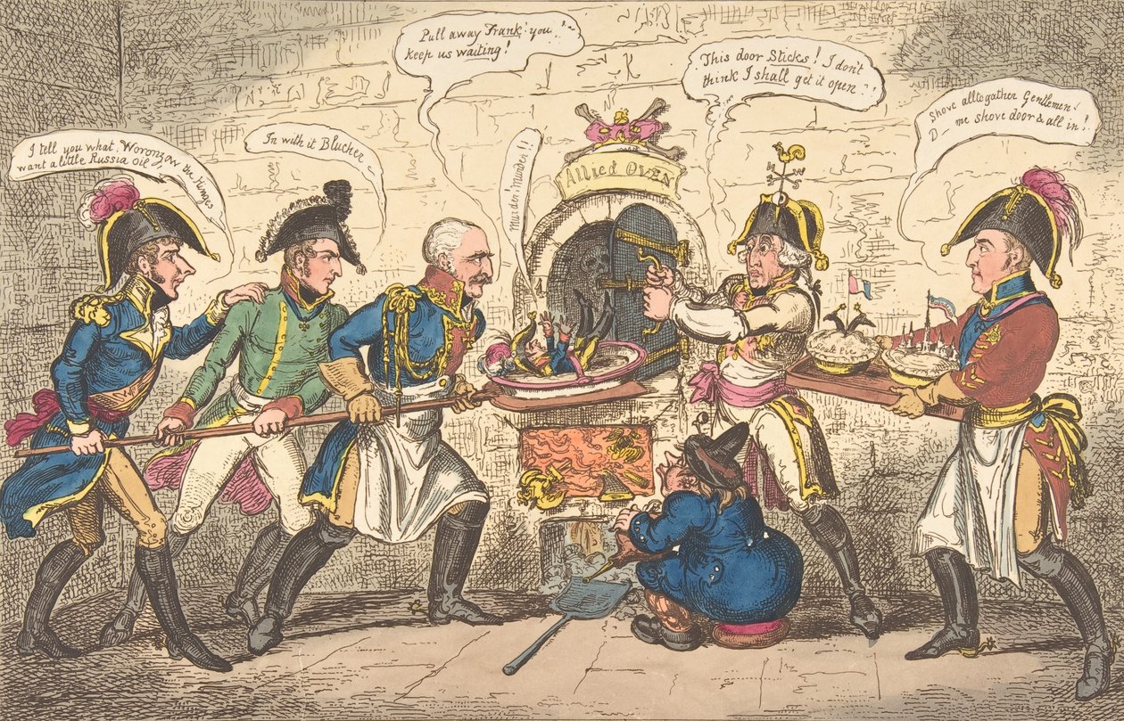 Müttefik Fırıncılar veya Korsika Kurbağası Delikte, 1 Nisan 1814, 1 Nisan 1814. by George Cruikshank