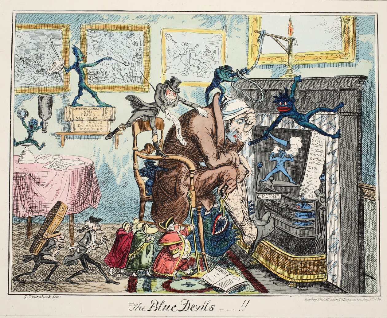 Mavi Şeytanlar, pub. 1835 (el renkli gravür) by George Cruikshank