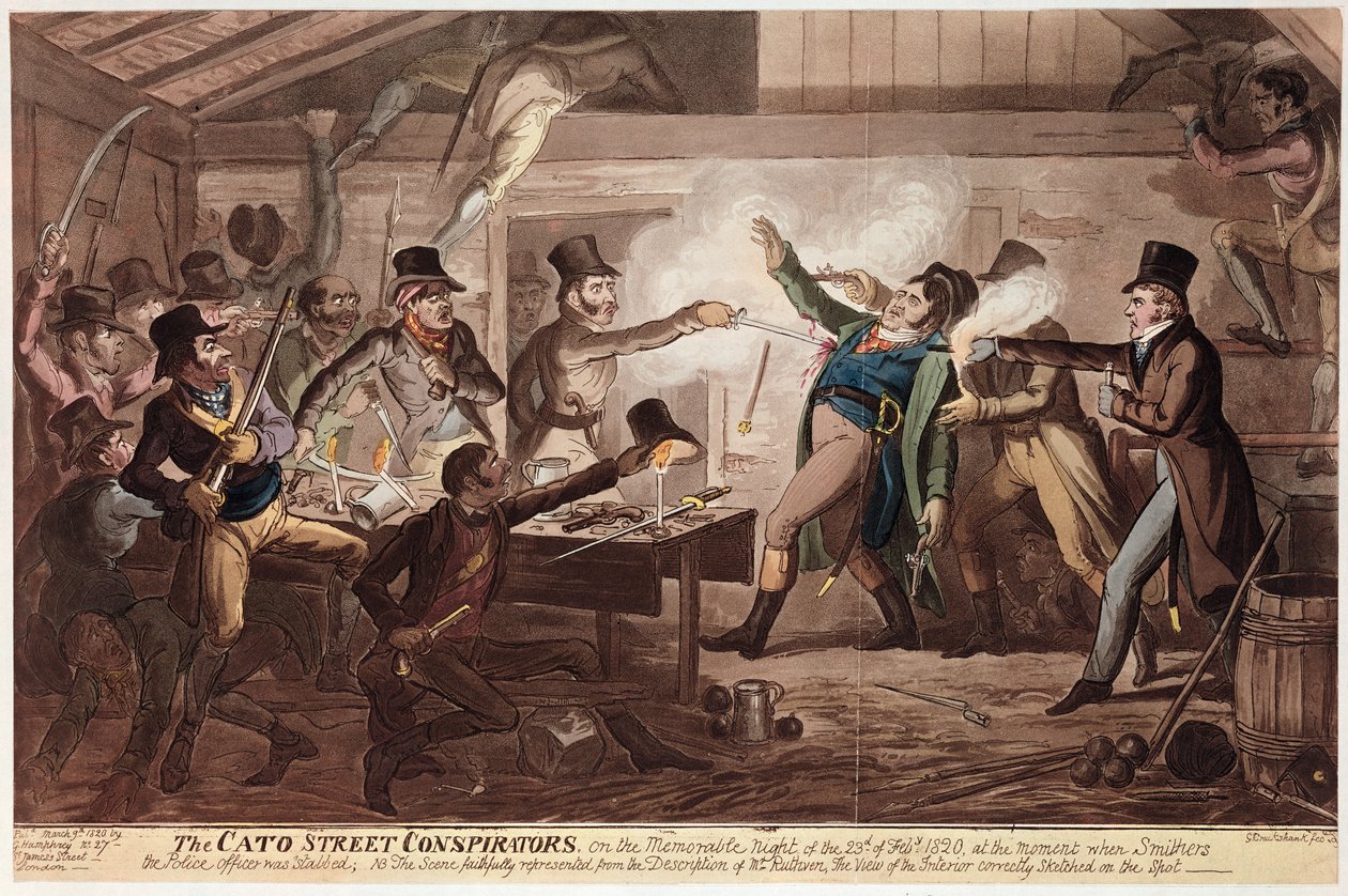 Cato Sokağı Komplocuları, pub. G. Humphrey, 9 Mart 1820 (renkli taş) by George Cruikshank