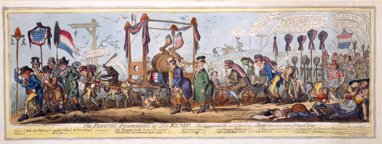Rump'un Cenaze Alayı, pub. 1819 (el renginde gravür) by George Cruikshank