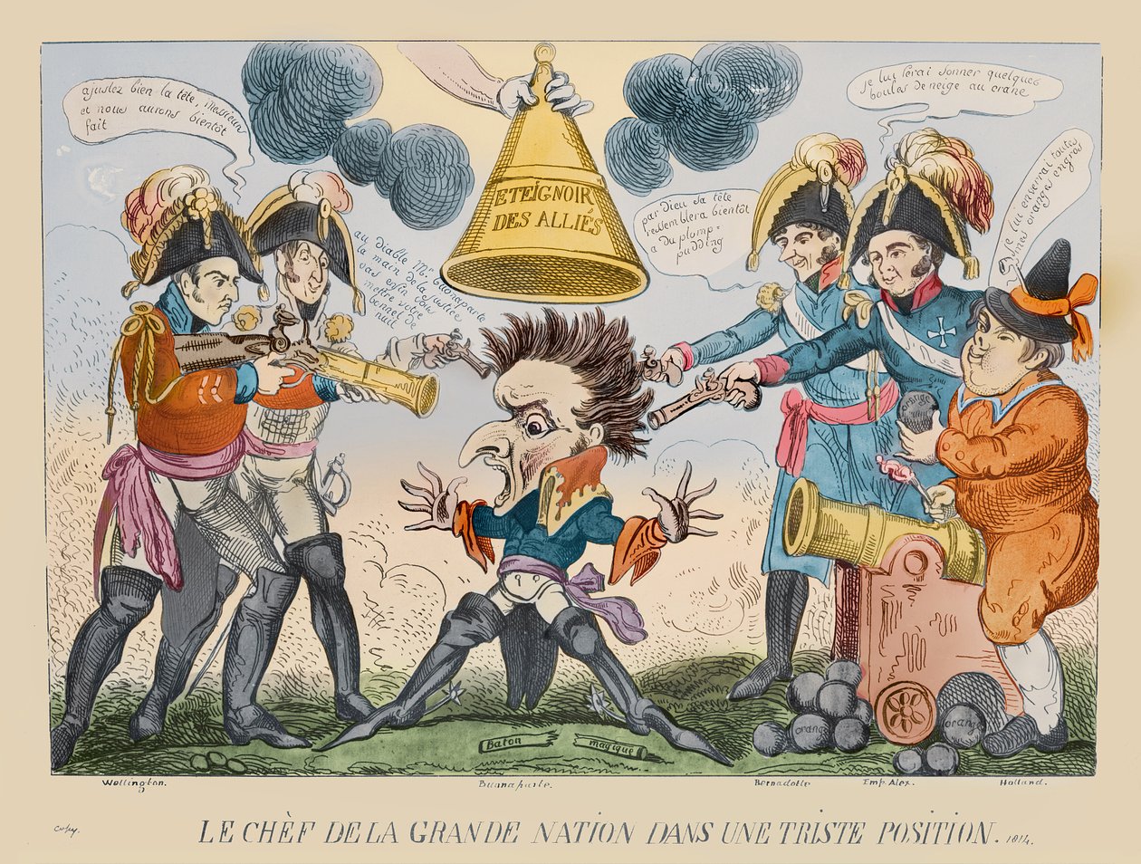 Bir Queer Durumda Büyük Milletin Başı, 1813 (el renkli gravür) by George Cruikshank