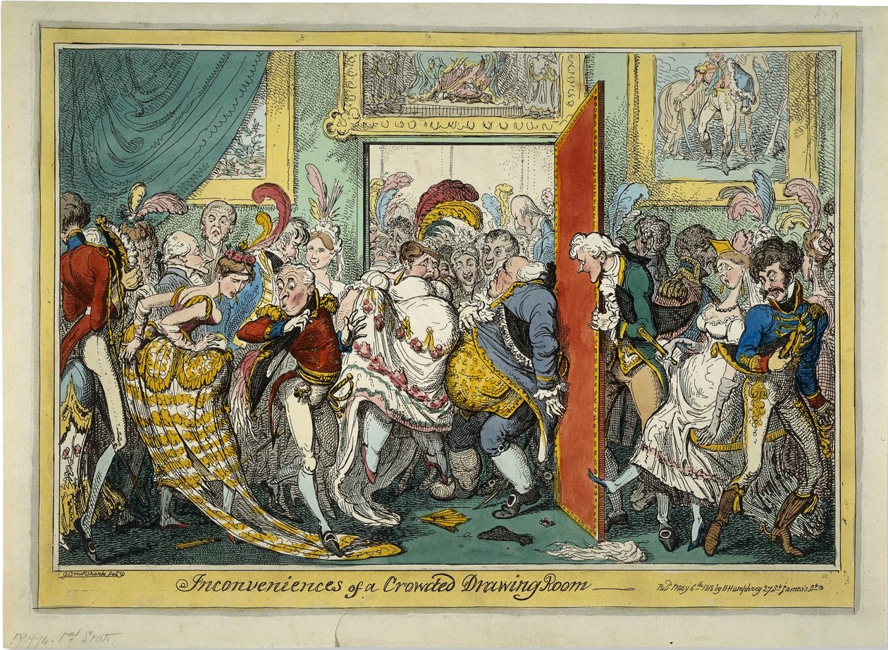 Kalabalık Bir Oturma Odasının Rahatsızlıkları, 1818 by George Cruikshank