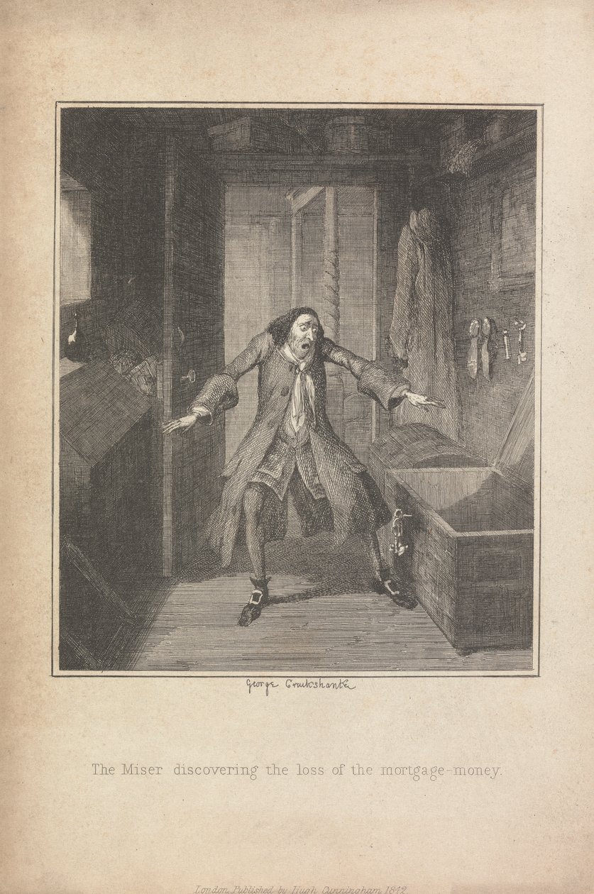 İpotek parasının kaybını keşfeden Cimri by George Cruikshank