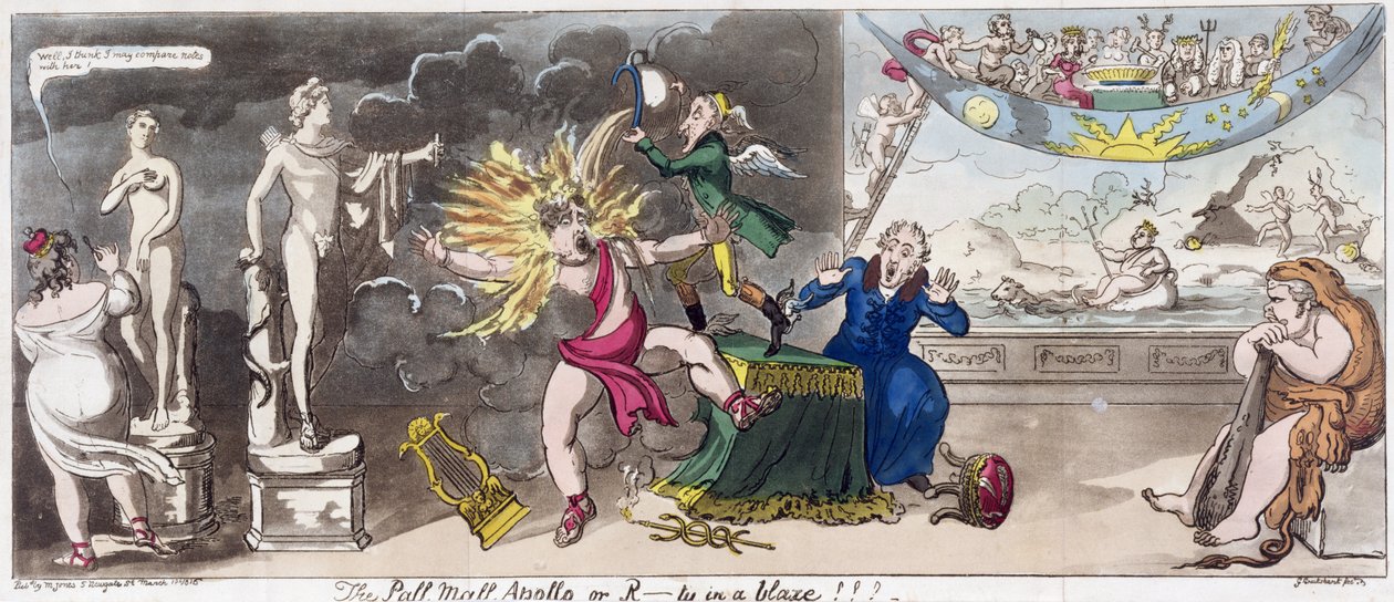 Pall Mall Apollo ya da R...ty alev alev yanıyor!!! 1816 (renkli gravür) by George Cruikshank