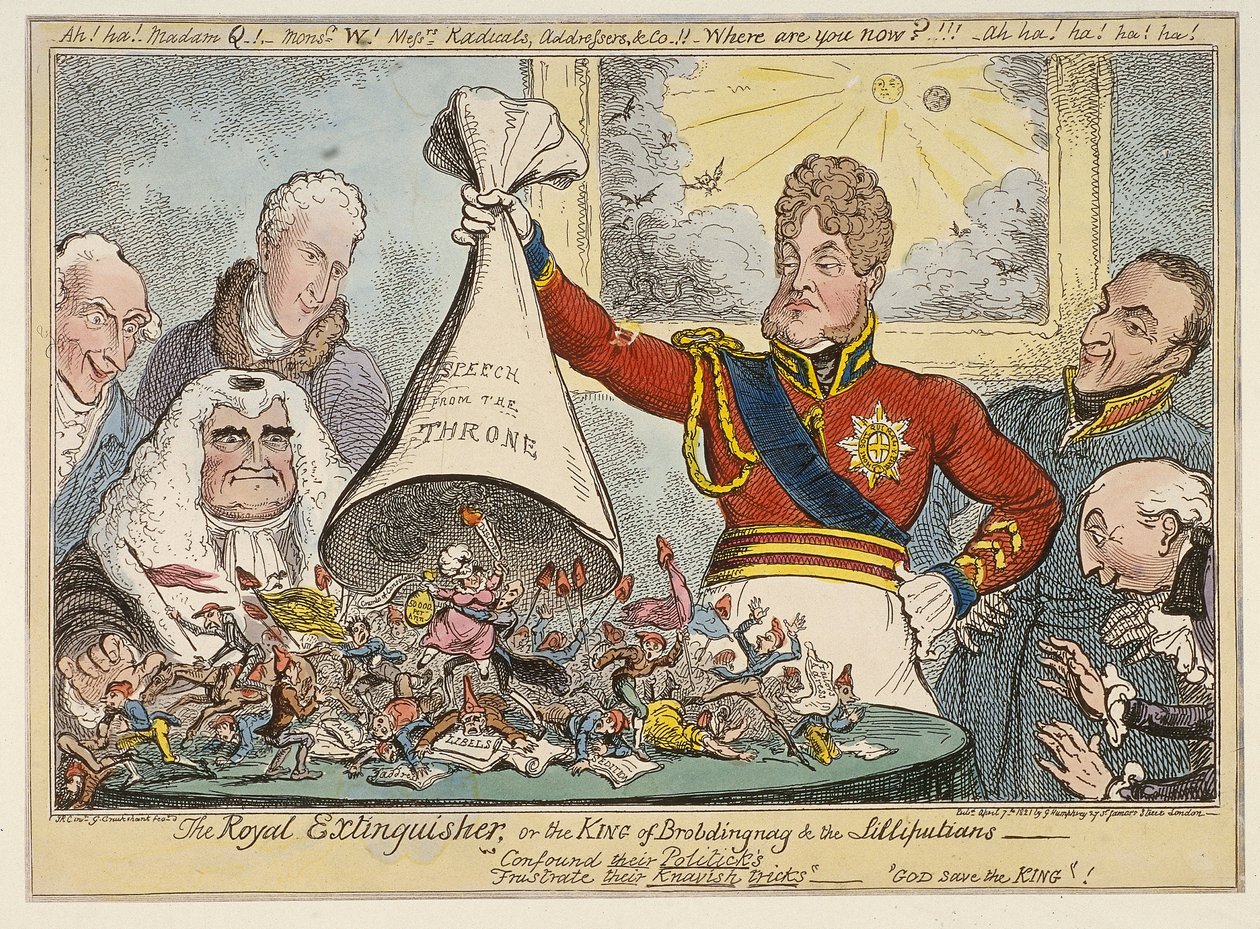 'Kraliyet Söndürücü veya Brobdingnag ve Lilliputians Kralı', 1821 by George Cruikshank