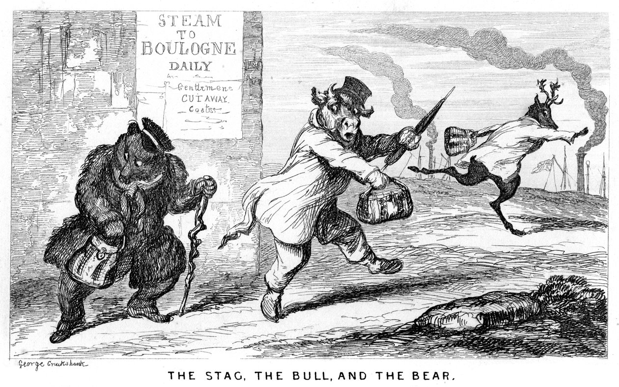 Geyik, Boğa ve Ayı, 19. yüzyıl. by George Cruikshank