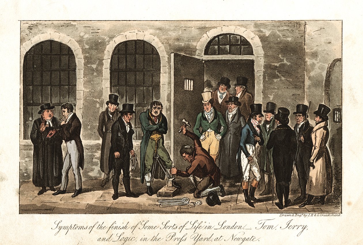 Tom, Jerry ve Logic in the Press Yard, Newgate hapishanesi, Londra, 1821 by George Cruikshank