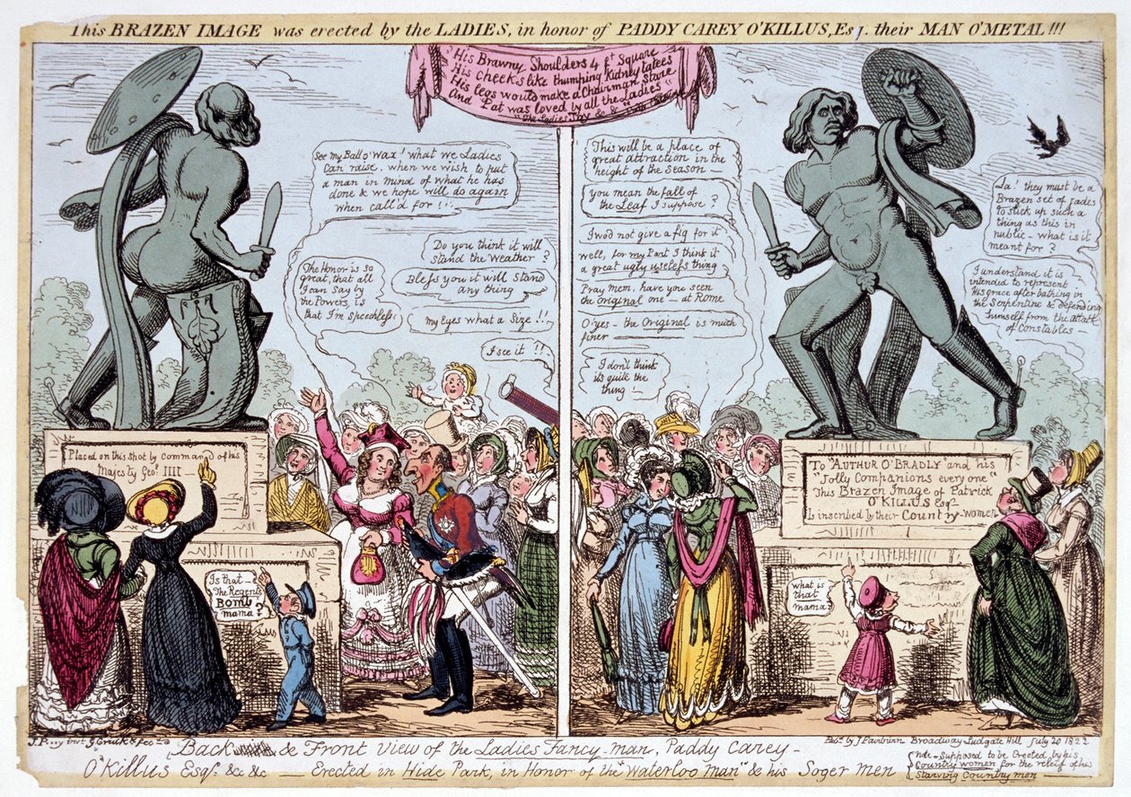 Aşil heykeline hayran olan kadınlar, Hyde Park, Londra, 1822. by George Cruikshank