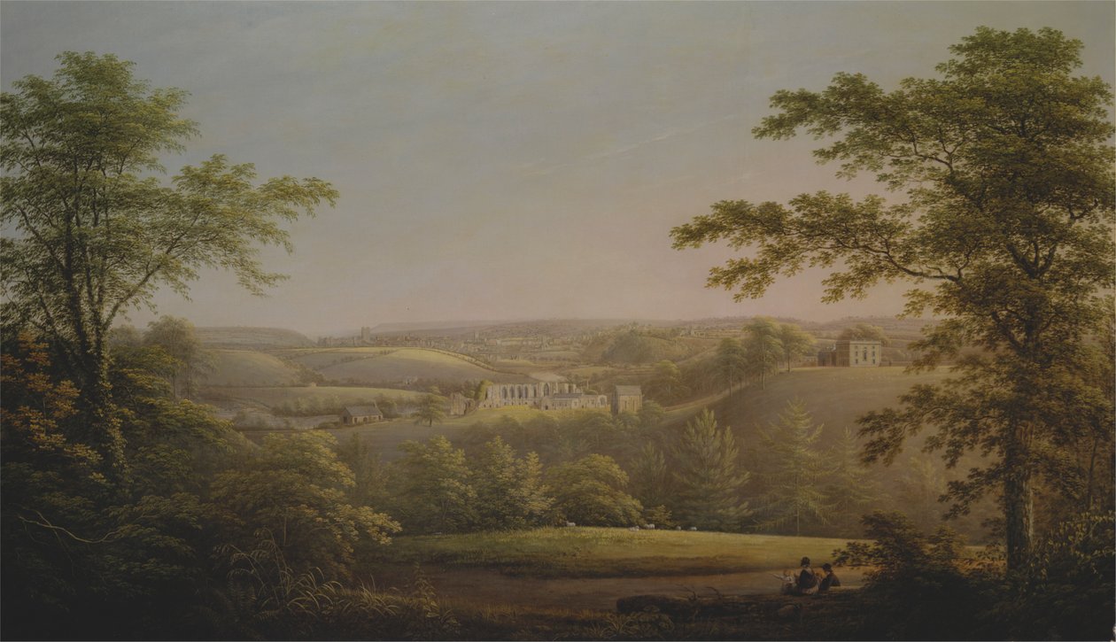 Arka Planda Richmond, Yorkshire ile Easby Hall ve Easby Abbey by George Cuitt