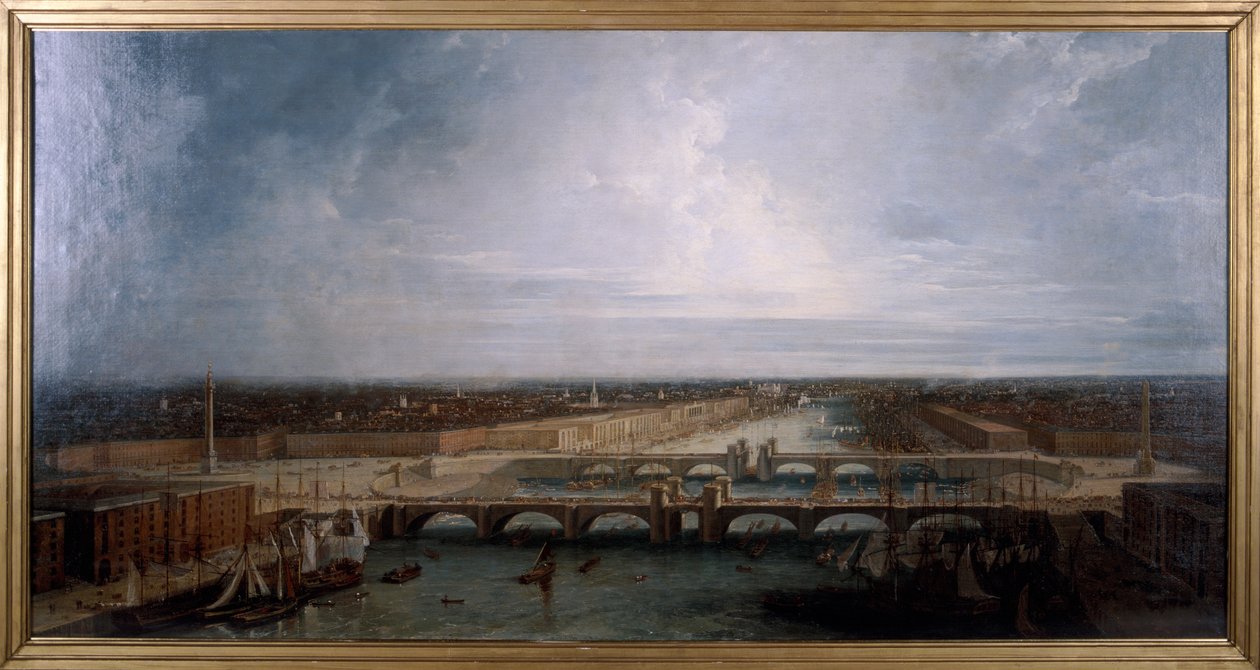 Londra, 1800 için önerilen Double London Bridge. by George Dance
