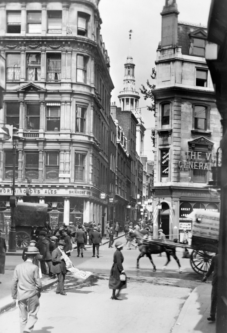 Cannon Street ve St Mary Aldermary Kilisesi, Londra, c1920