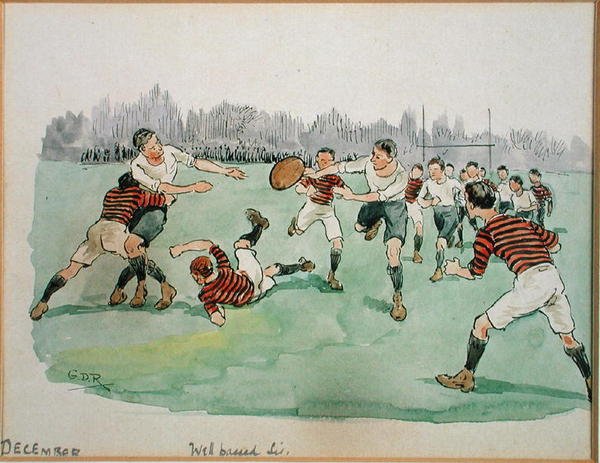 Aralık Ayı: Rugby (kalem ve mürekkep ve kağıt üzerine sulu boya) by George Derville Rowlandson
