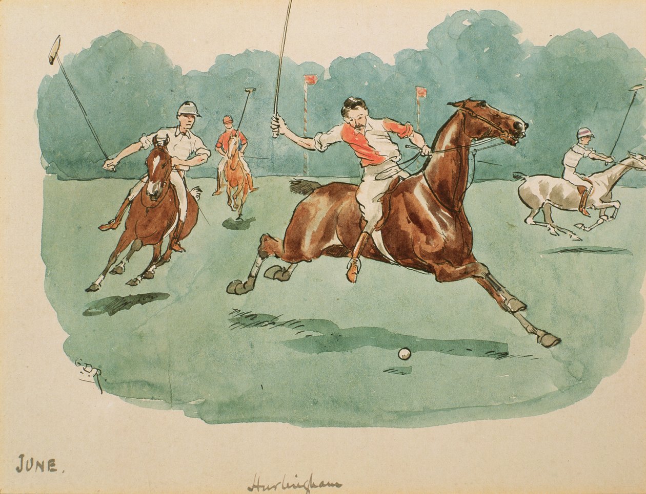 Haziran Ayı: Polo (kağıt üzerine kalem ve mürekkep ve wc) by George Derville Rowlandson