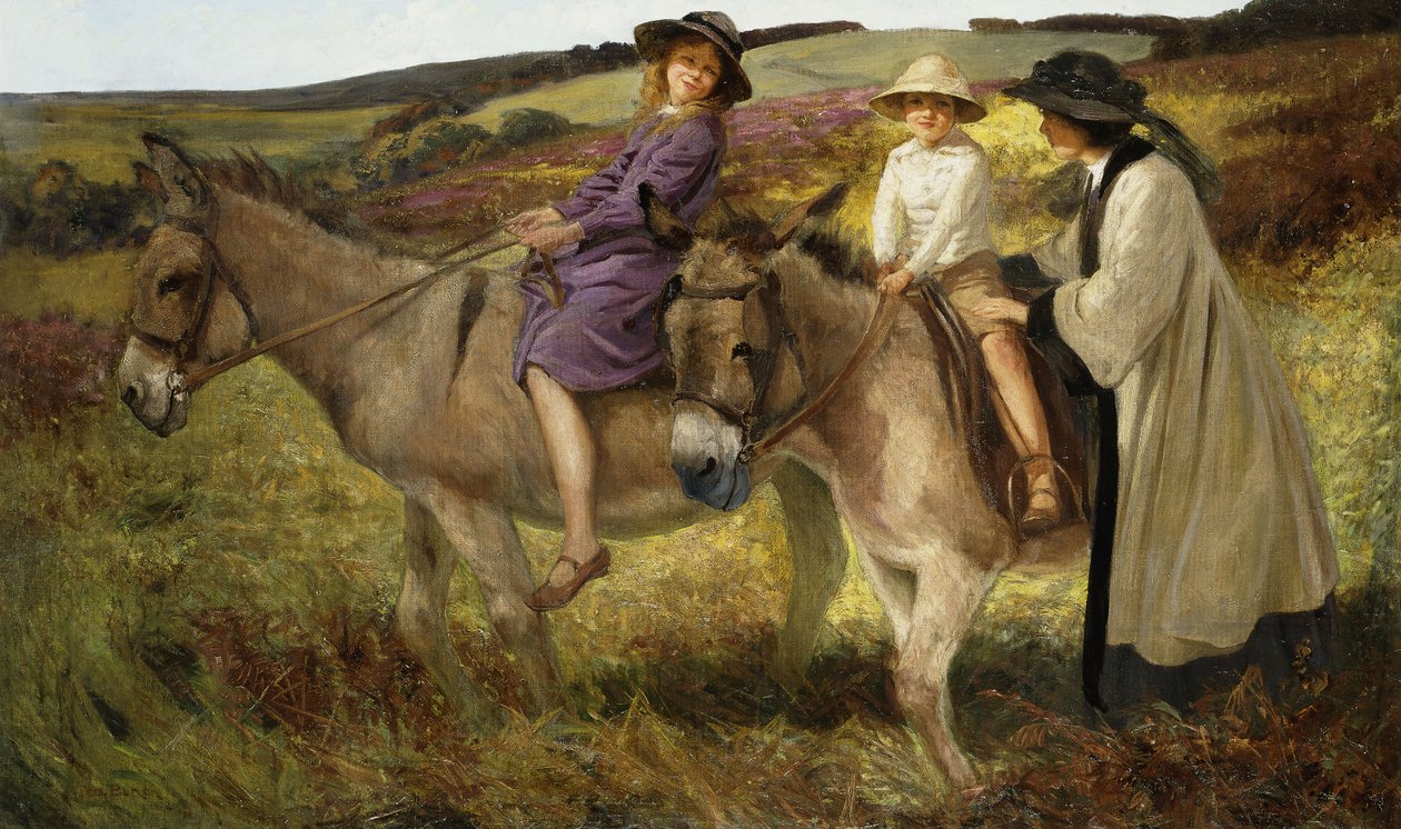 Bir Bozkırın Kenarında Eşeğe Binen İki Çocuk by George Edmund Butler