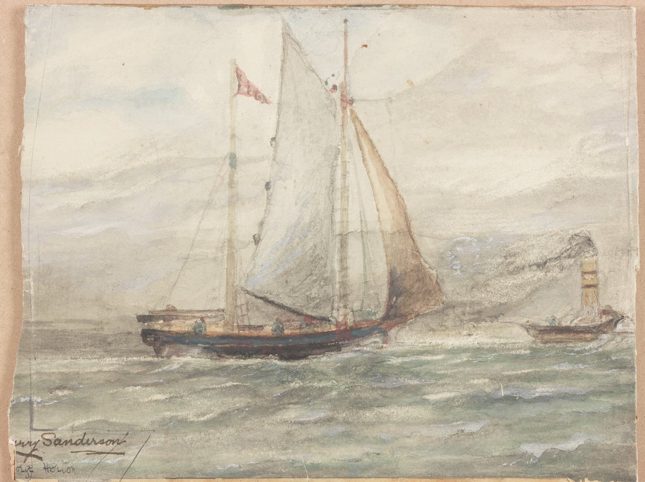 Yelkenli Tekne (gemide gövde rengi, karakalem ve sulu boya) by George Edward Horton