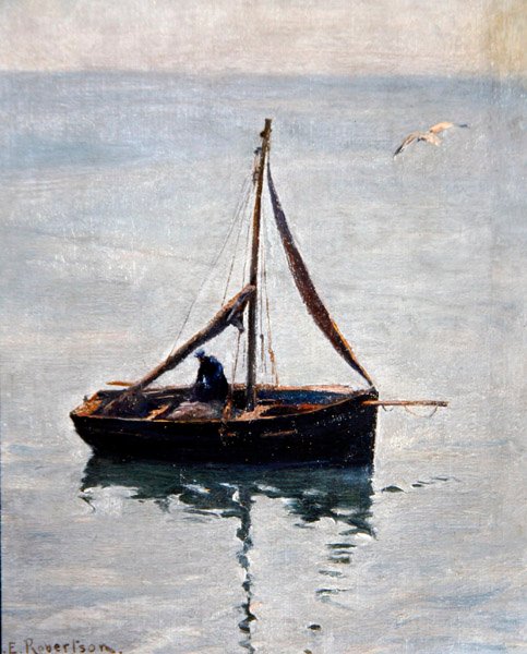 Ağları Onarmak, c.1910 (tuval üzerine yağlı boya) by George Edward Robertson