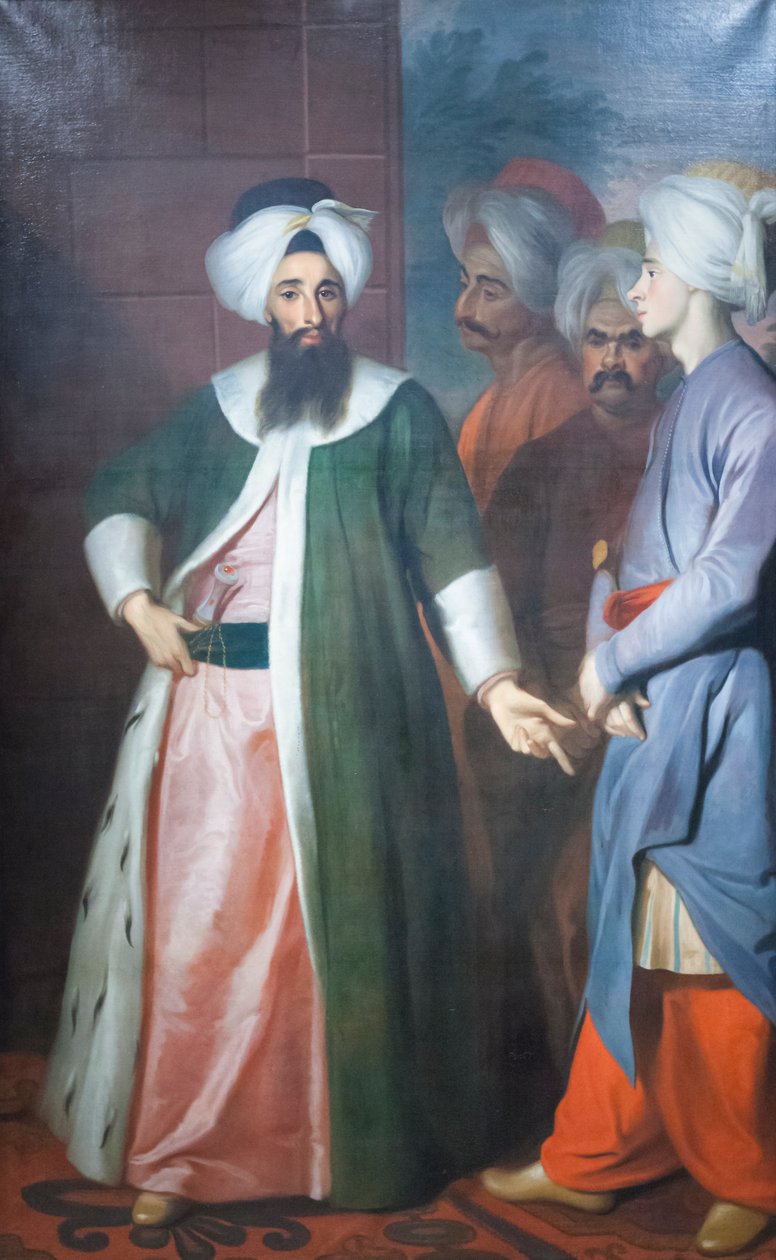 Kozbekci Mustafa Ağa ve maiyeti, c.1727 (tuval üzerine yağlıboya) by George Engelhardt Schroeder
