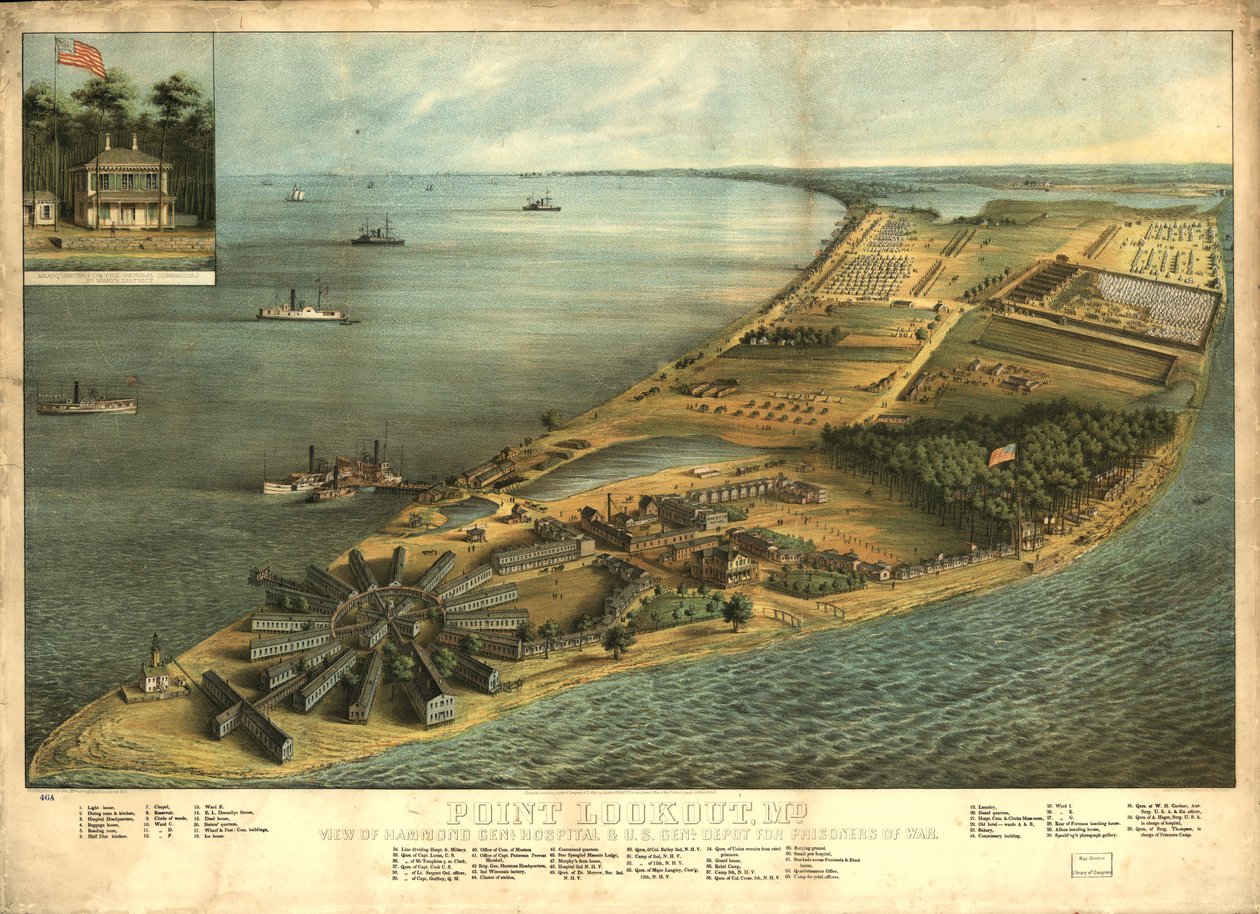 Point Lookout, Md., Hammond Genl. Hastane ve ABD genl. savaş esirleri için depo by George Everett
