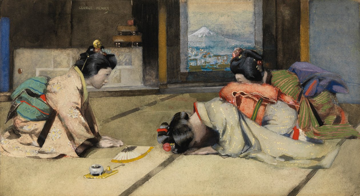 Japonya'da bir evde veya Selamlamalar (kağıt üzerine suluboya) by George F. Henry